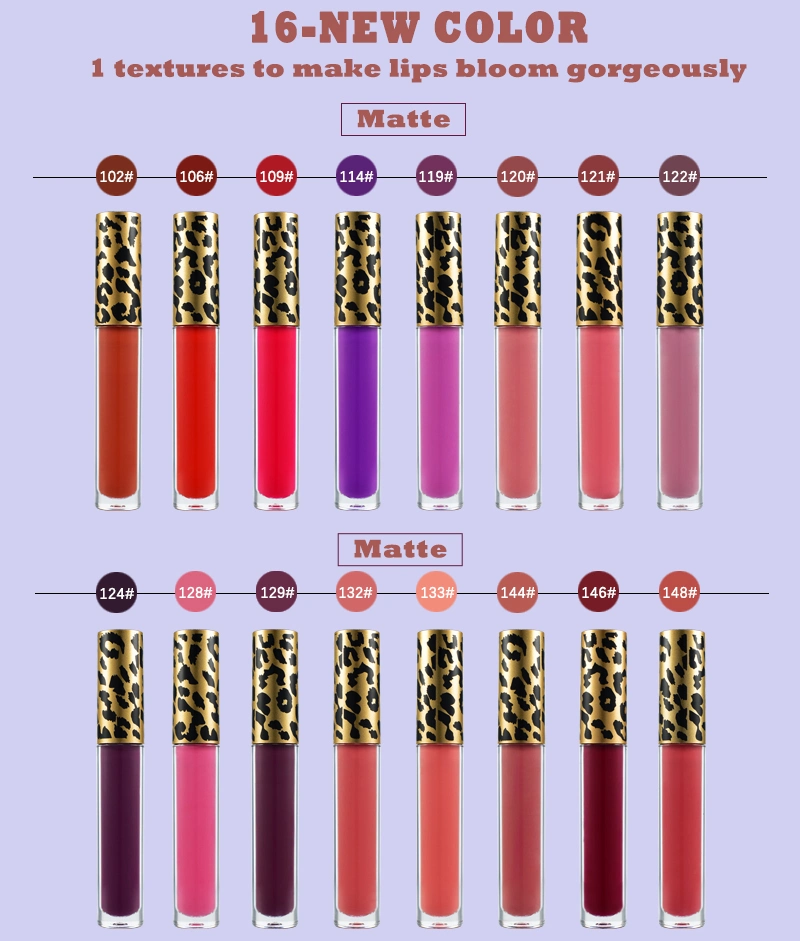 Custom Logo Leopard Design Vegan Matt Matte Purple Lip Gloss Cosmetics Makeup Lipgloss Supplier